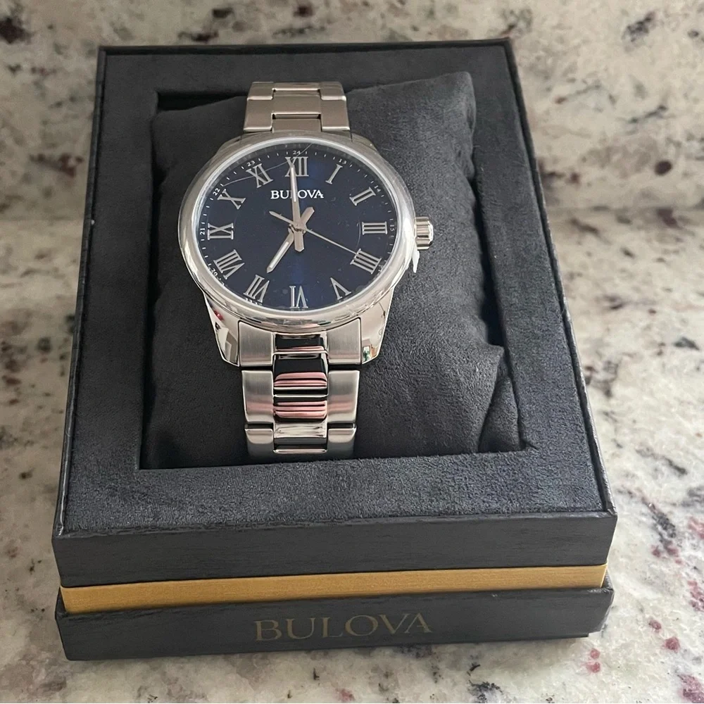 Bulova Men’s Classic Silver Watch with Blue Dial Style 96A228 BRAND NEW IN BOX - Picture 4 of 8